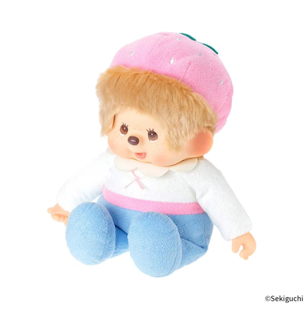Monchhichi Sweet Sugar Series Large Plush Blonde Boy with Strawberry Cap