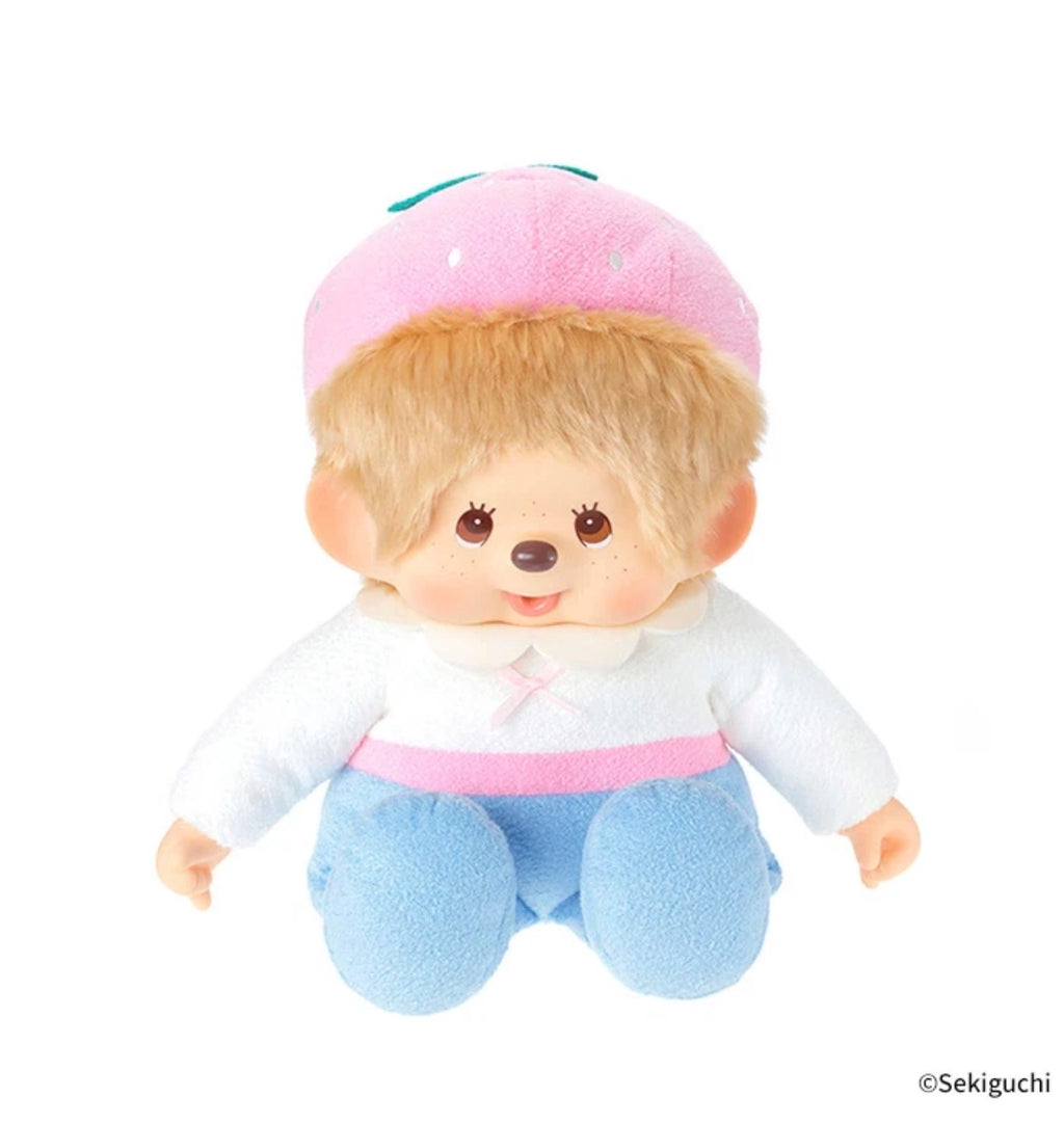 Monchhichi Sweet Sugar Series Large Plush Blonde Boy with Strawberry Cap