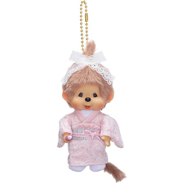 Monchhichi x Kyugetsu Milk Tea Brown Kimono Girl Keychain (Rare)
