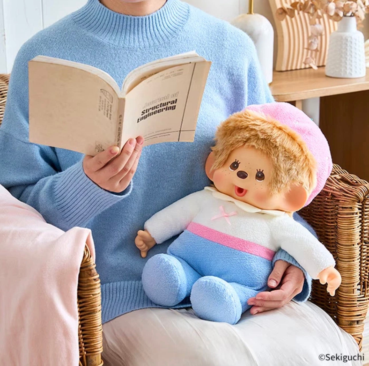 Monchhichi Sweet Sugar Series Large Plush Blonde Boy with Strawberry Cap